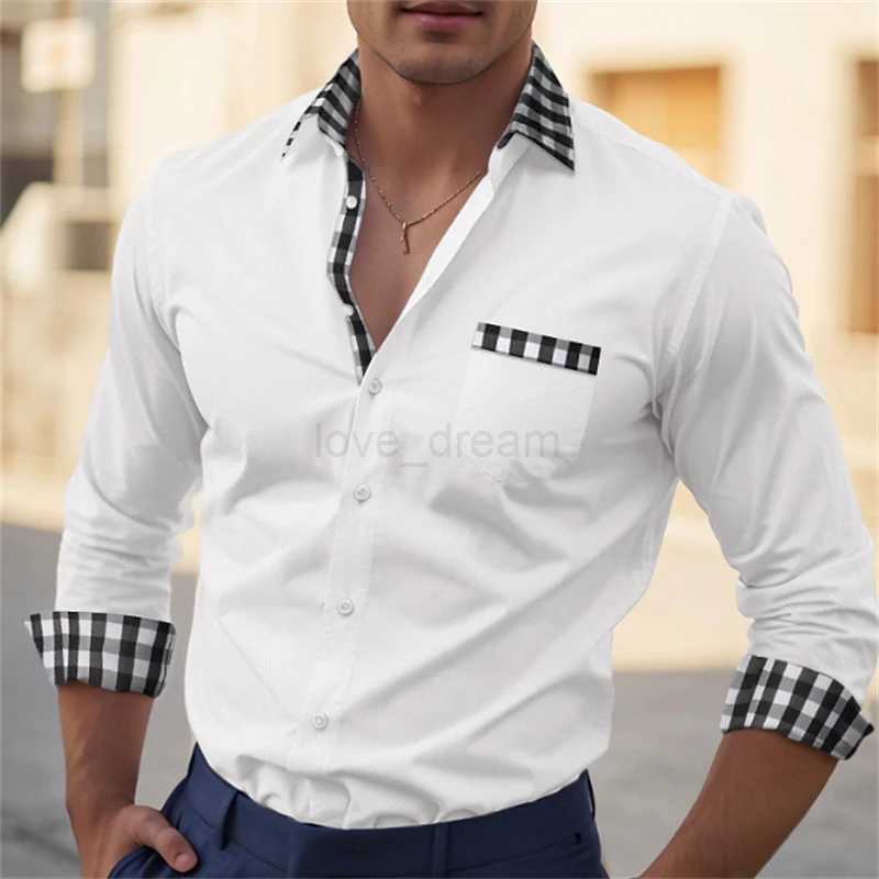 Mens button-up shirt casual business spring and summer plus size long sleeve flat lapel street resort wear fashionable casualXJ240812