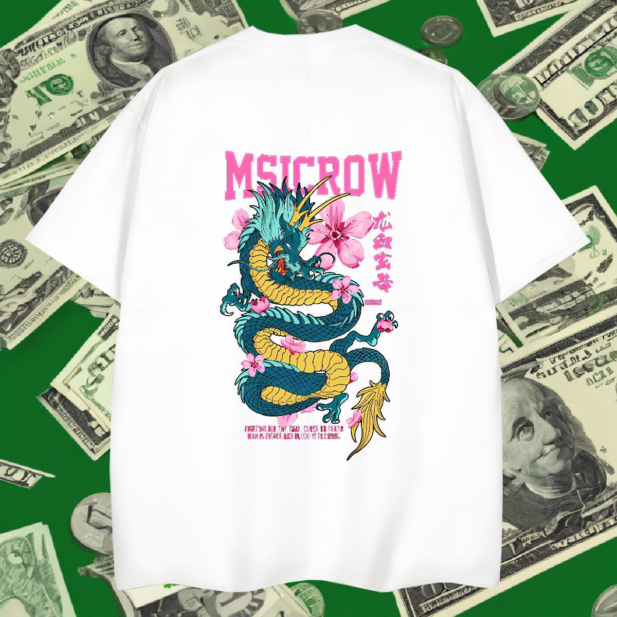 Fashion Casual Men T Shirts dragon Tops Tees 230g 100% Cotton Sports Casual Loose Custom Cartoon Short Sleeve O-Neck Men Clothes T-Shirt