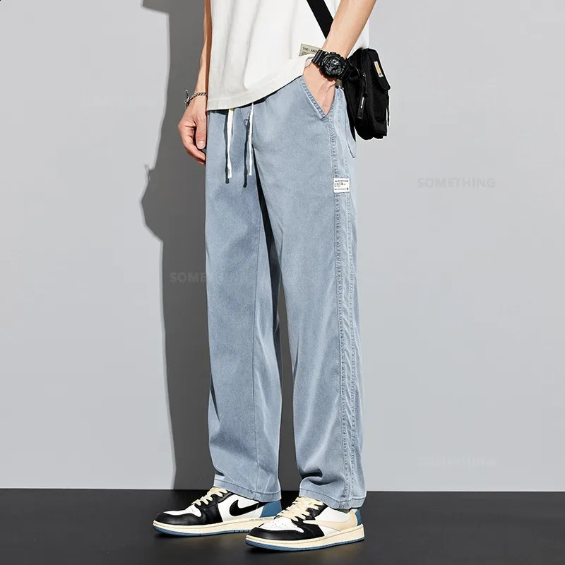 3 Colors in Pants Men Soft Lyocell Fabric Baggy Straight Elastic Waist Drawstring Wide Trousers Male Plus Size 4XL 240812