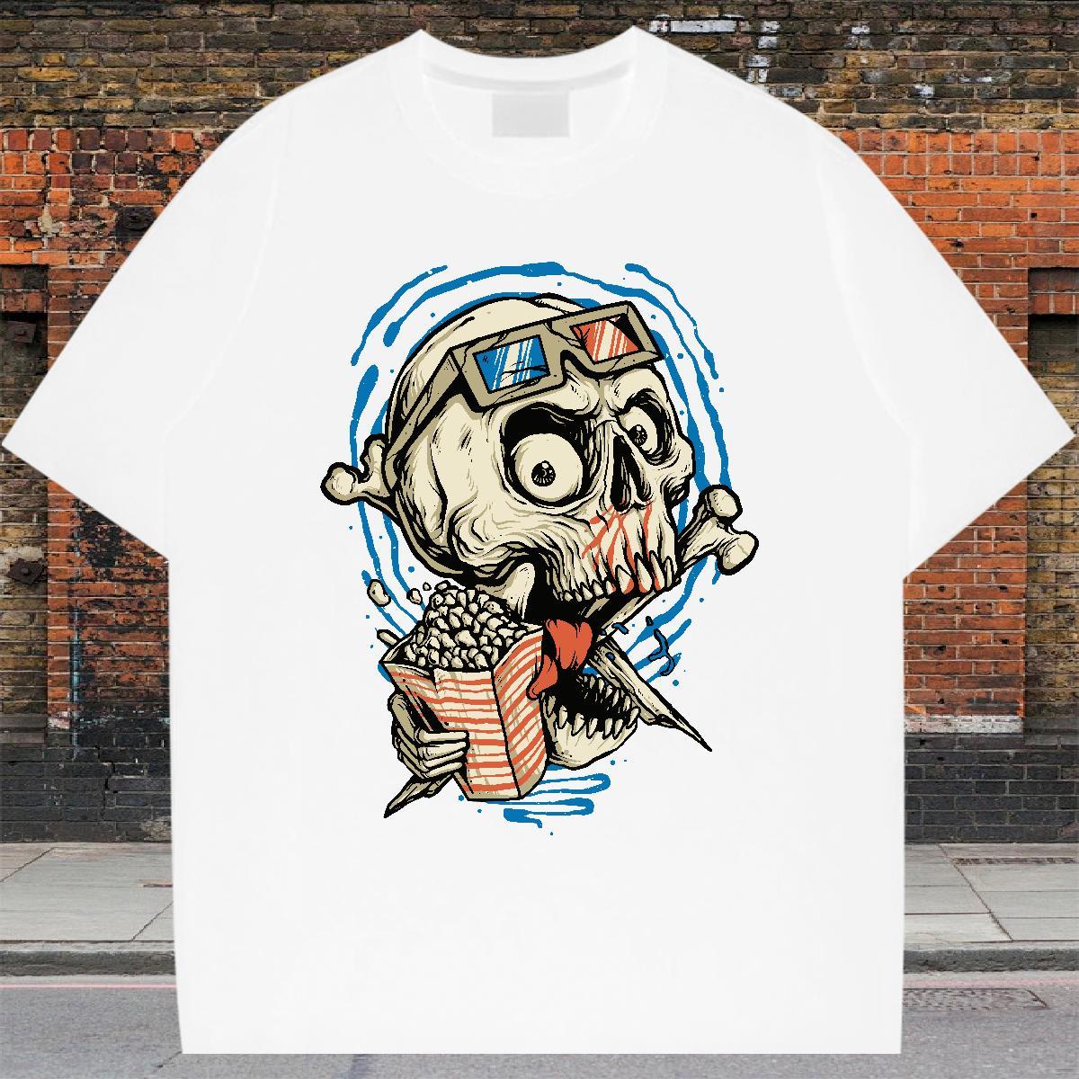 Classic Casual T shirt skull Wear 230g Pure Cotton Casual Daily Wear Brand Graphic Crew Neck Breathable Tshirt for Man Woman