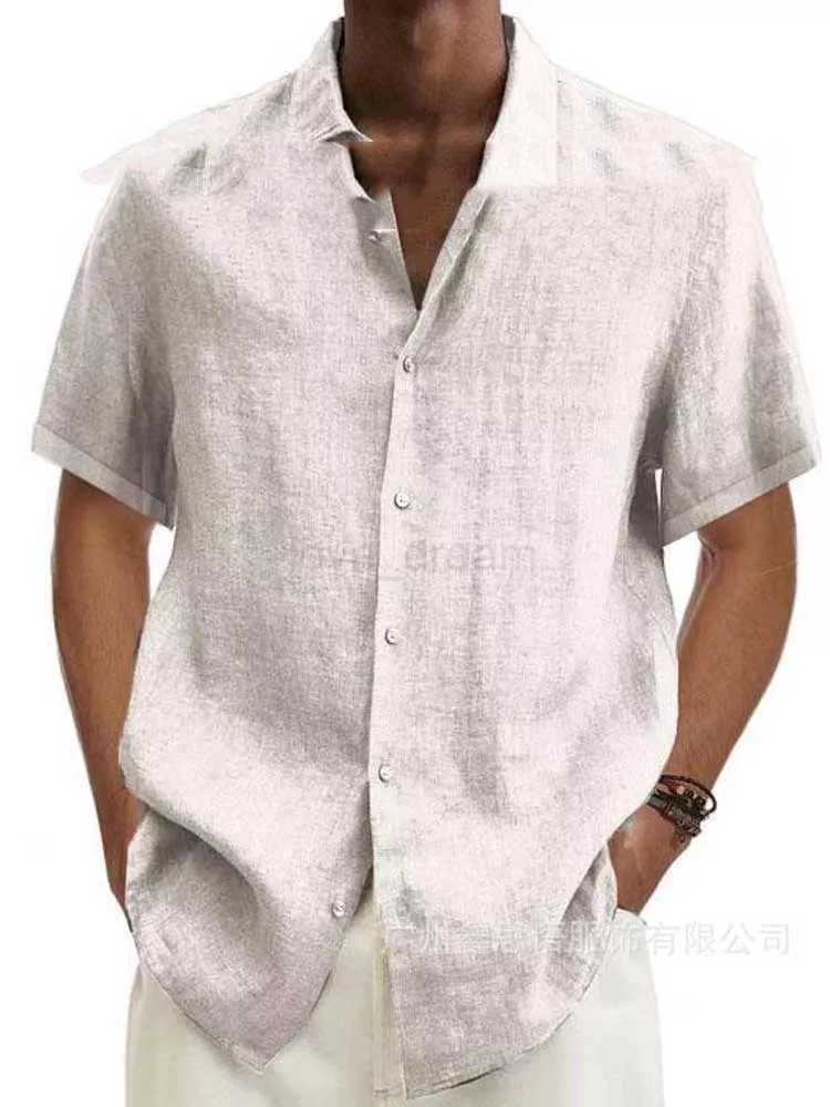 Cotton Linen Blouse Summer Men Turn Down Collar Short Sleeve Button Loose Blouse Tops Oversized S-5XL SZE-ST22092XJ240812
