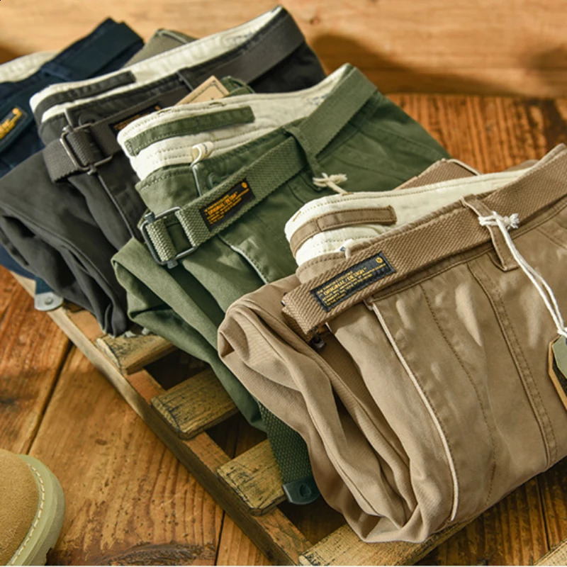 Spring Autumn Pure Cotton Men Cargo Pants Men Clothing Casual Loose Belt Mid Waist Slim Fit Joggers Men Trouser AZ329 AZ378 240812