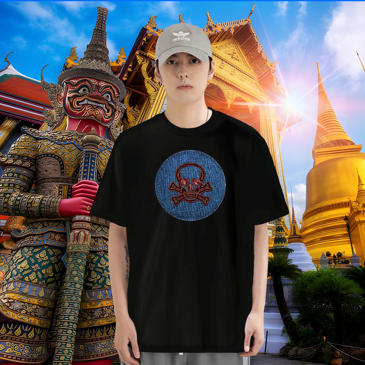 2024 DIY T shirt skull Clothes 100% Cotton 230g Street Casual Wholesale Black White Pure Cotton Couples T Shirts