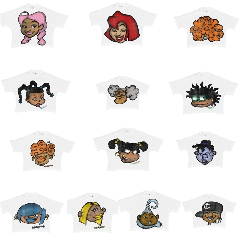 Harajuku Cartoon Big Head Pattern T-shirt Large T-shirt Casual Gothic Y2K Top 2000s Retro Mens Wear240812