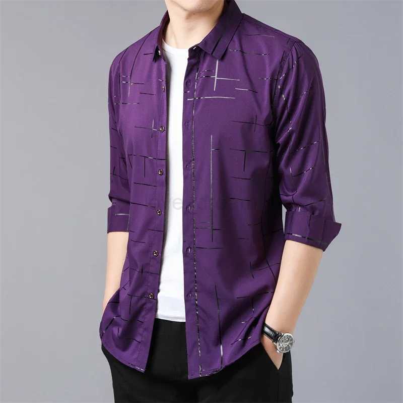 Mens Casual and Fashionable Long Sleeved Printed Shirt Non Ironing and Wrinkle Resistant Business TopXJ240812