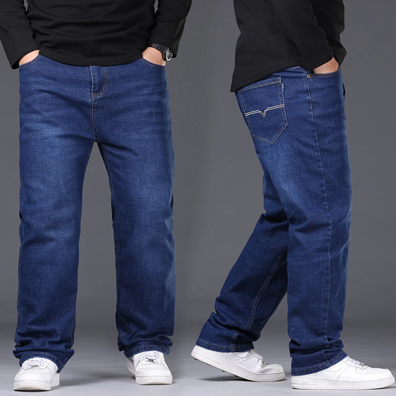 Denim Jeans For Men Plus Size 48 50 300KG Casual Fashion Business Pants Elastic Loose Straight Long Large Size 5XL 6XL 7XL 240812