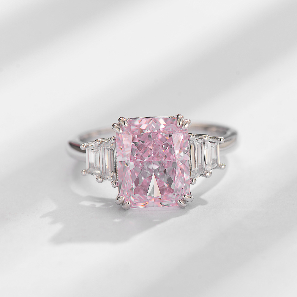Radiant Pink Moissanite Dia Wedding Ring in Sterg Sier dh910320090