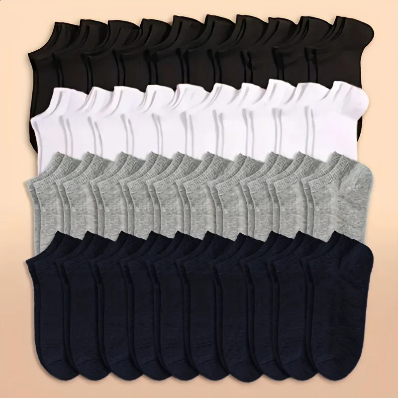 Unisex 102040 Pairs Solid Socks Soft Lightweight Low Cut Ankle Socks Bulk Black White Grey Men Women Stockings Hosiery o240812