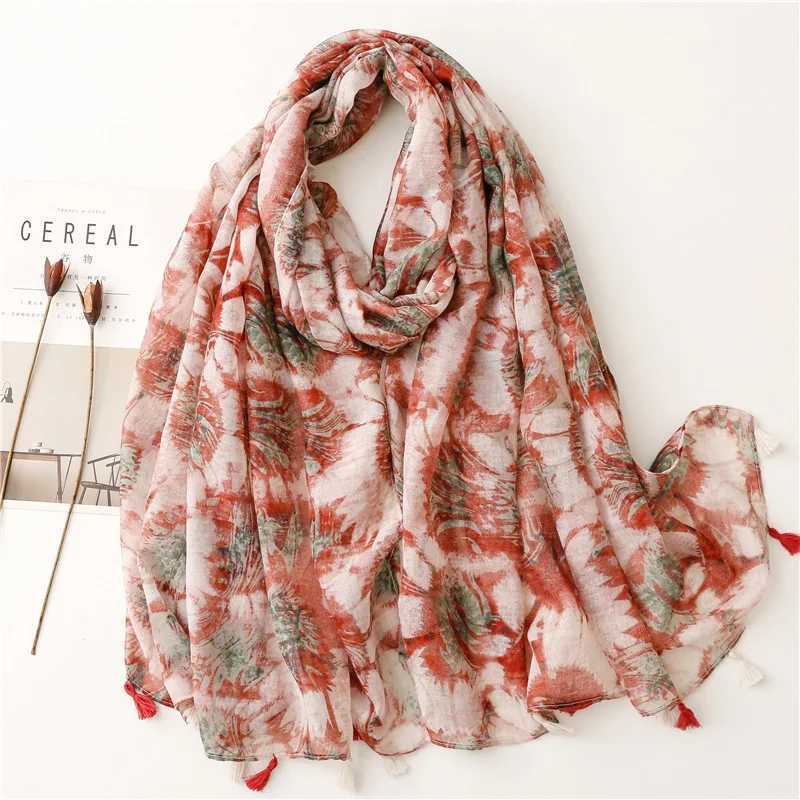 2023 Paisley Abstract Flower tassel Adhesive Shawl Womens High Quality Packaging Thin Pashmina Stoll Muslim Headscarf 180 * 90cm W240810