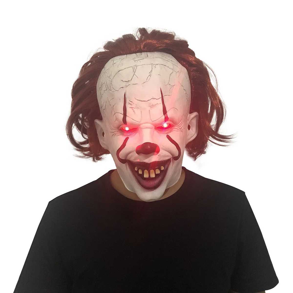 Jokers Revenge Luminescent Pennywise horror latex mask Halloween Cos Batman Joker LED glowing skull party cosplay mask props W240809