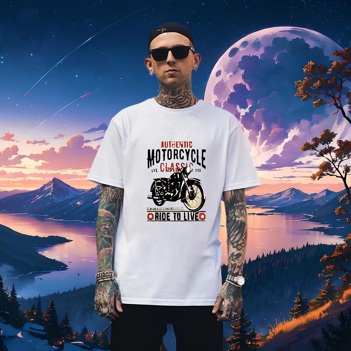 Soft Men Tshirts Motorcycle 230g Cotton Outdoor Breathable Crew Neck T shirt Oversized DIY Customized Tees