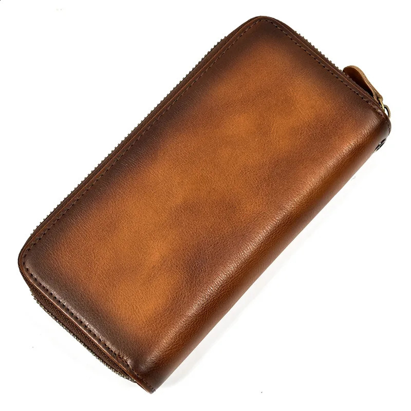 Original leather mens wallet old card holder long and retro 240810