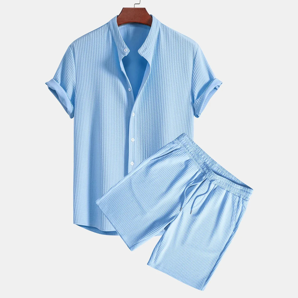 Mens Tracksuits Leisure loose multi-color beach outfit with pit stripe short sleeved set two-piece set