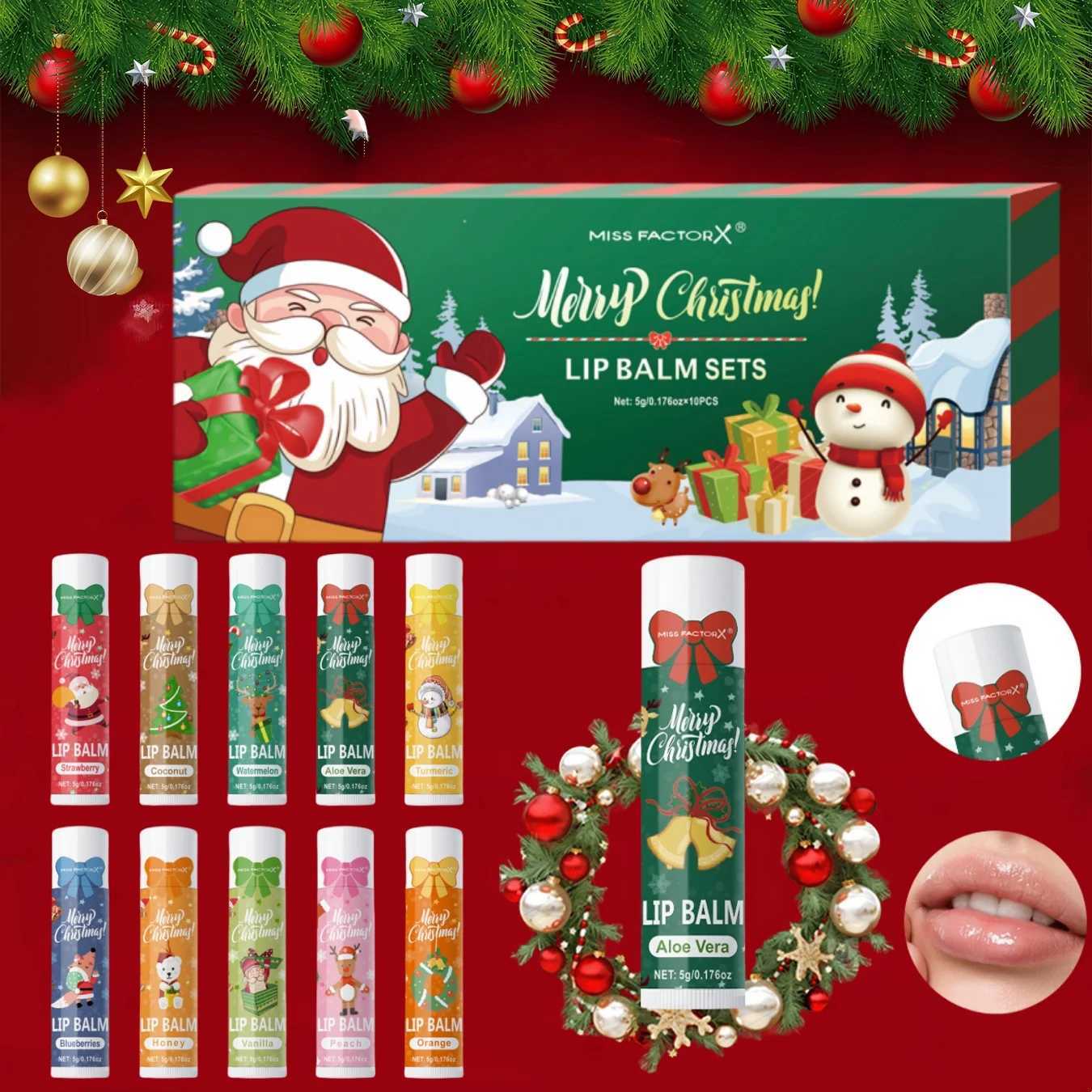 10 pieces/box Christmas gift box lipstick set deep moisturizing lipstick moisturizer bright lip color gift for women W240810
