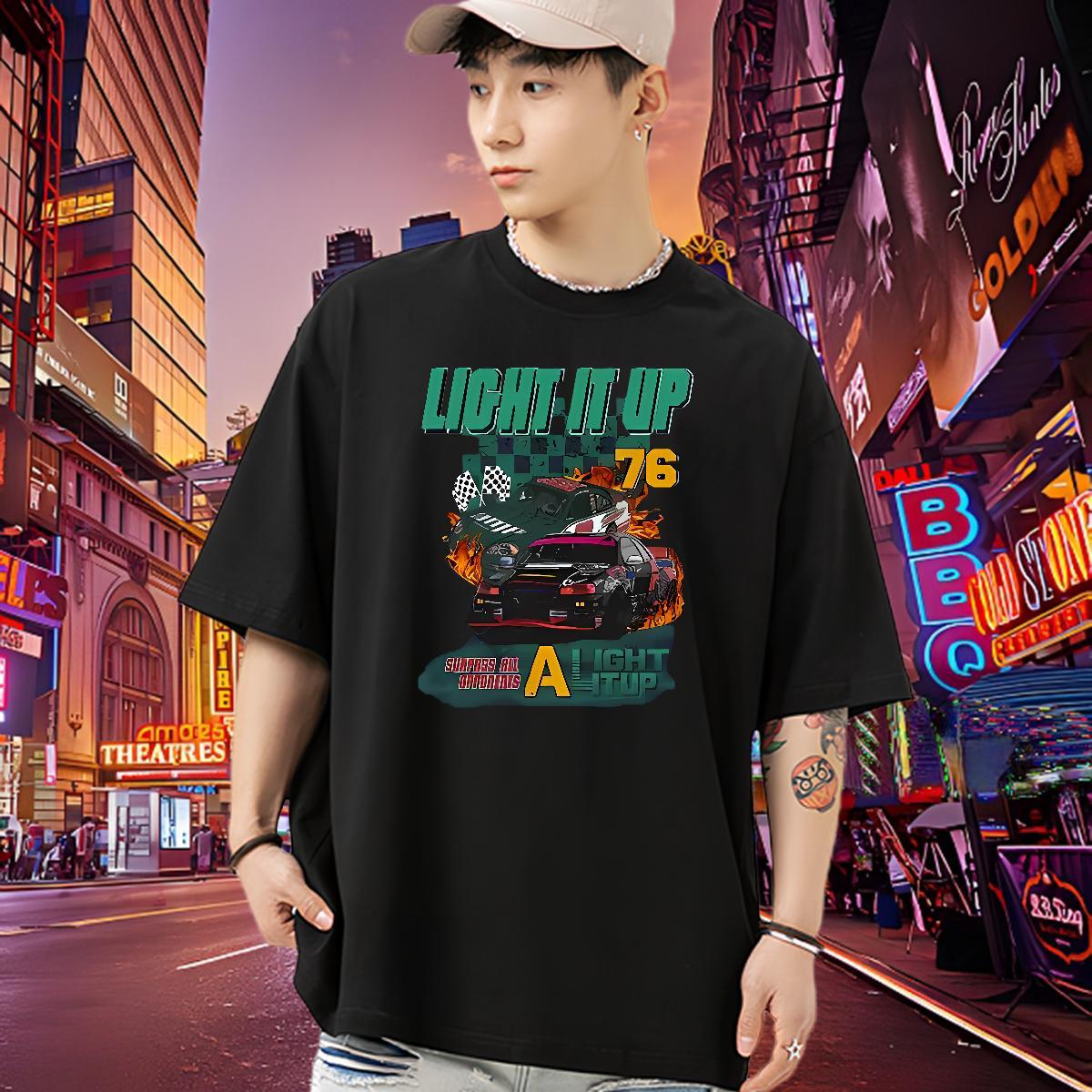 2024 DIY T Shirt For Man car Tops 230g 100% Cotton Daily Outfit High Quality Black White Short Sleeve Soft Men Tops Tees