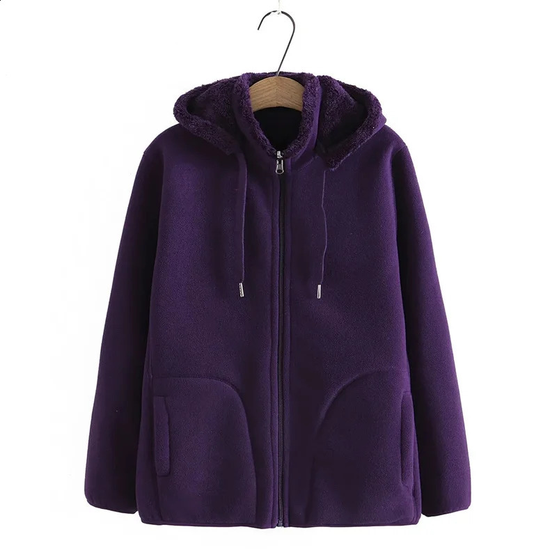 Autumn Winter Polar Fleece Coat Women Thicken Warm Hoodies Sweaters Jackets Middle-age Female Zip-up Outerwear Casual Tops 240812
