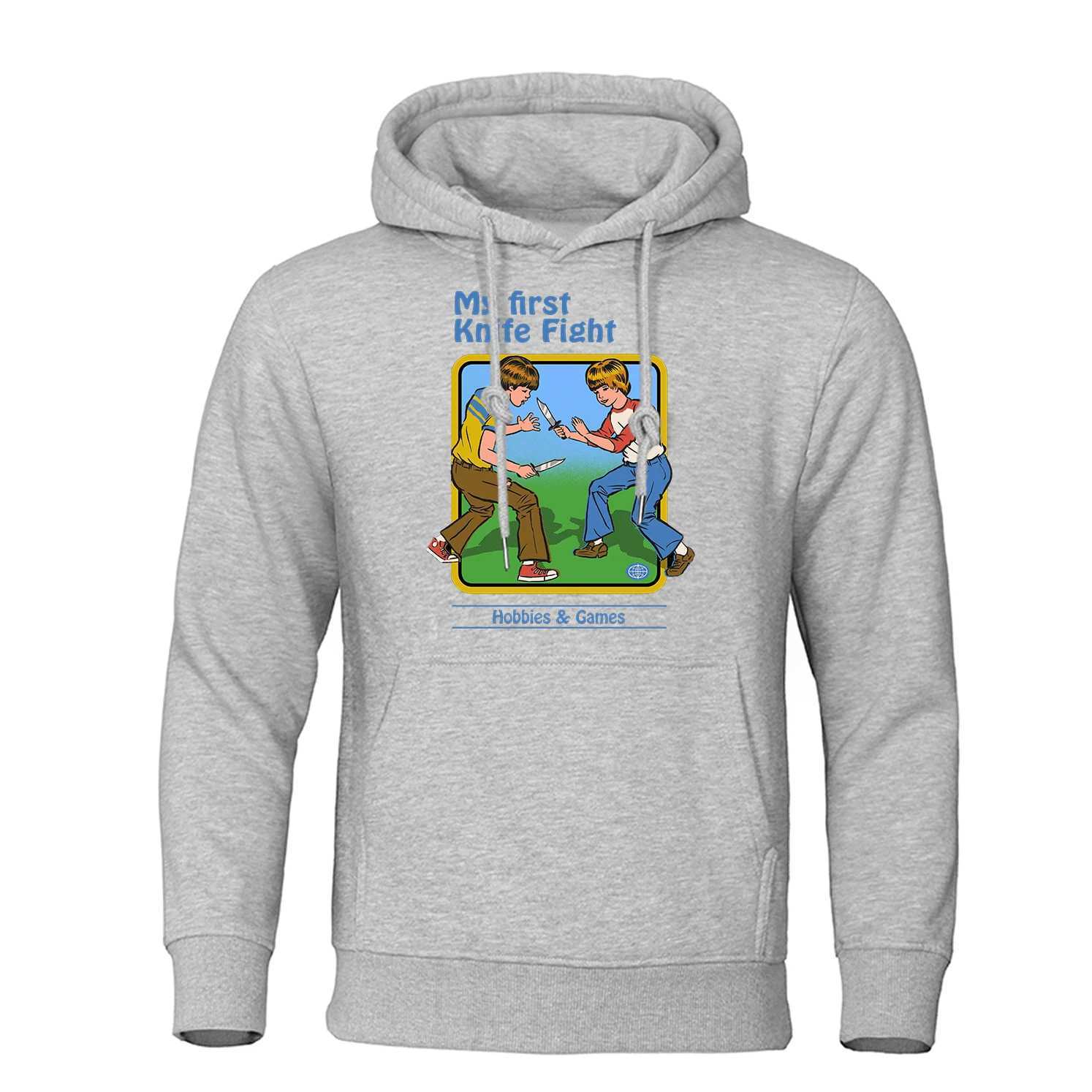 My First Knife Fight Printing Hoodies Mens Casual Fashion Soft Street Clothing Crewneck Wool Sweatshirt Pullover Hip Hop Hoodie MensW240724