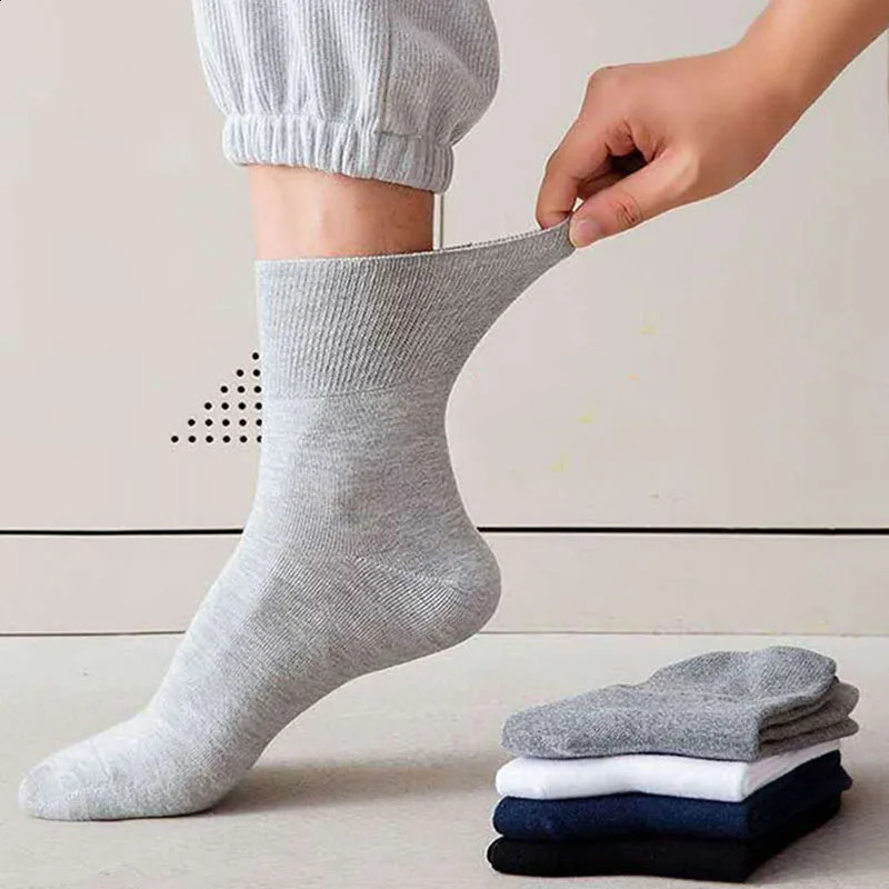 5 Pairs Plus Size EUR 45-50 Prevent Varicose Veins Socks Mens Diabetics Patients Cotton Loose Mouth Sock Man Women Comfort Meias 240812