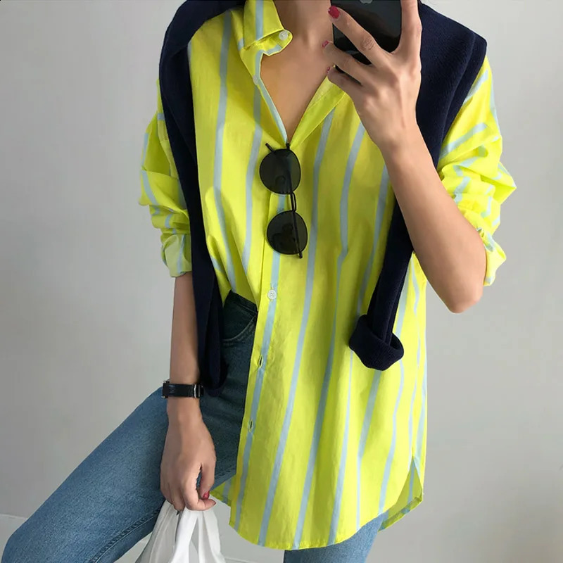 SuperAen Spring Autumn Striped Long-Sleeve Shirt Female Korean Style Cotton Women Blouses and Tops Fashion 240812