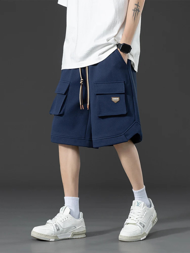 2024 Summer Knit Cargo Shorts Men Multi-Pockets Hip Hop Baggy Sweat Short Pants Y2K Streetwear Casual Shorts Plus Size 8XL 240812