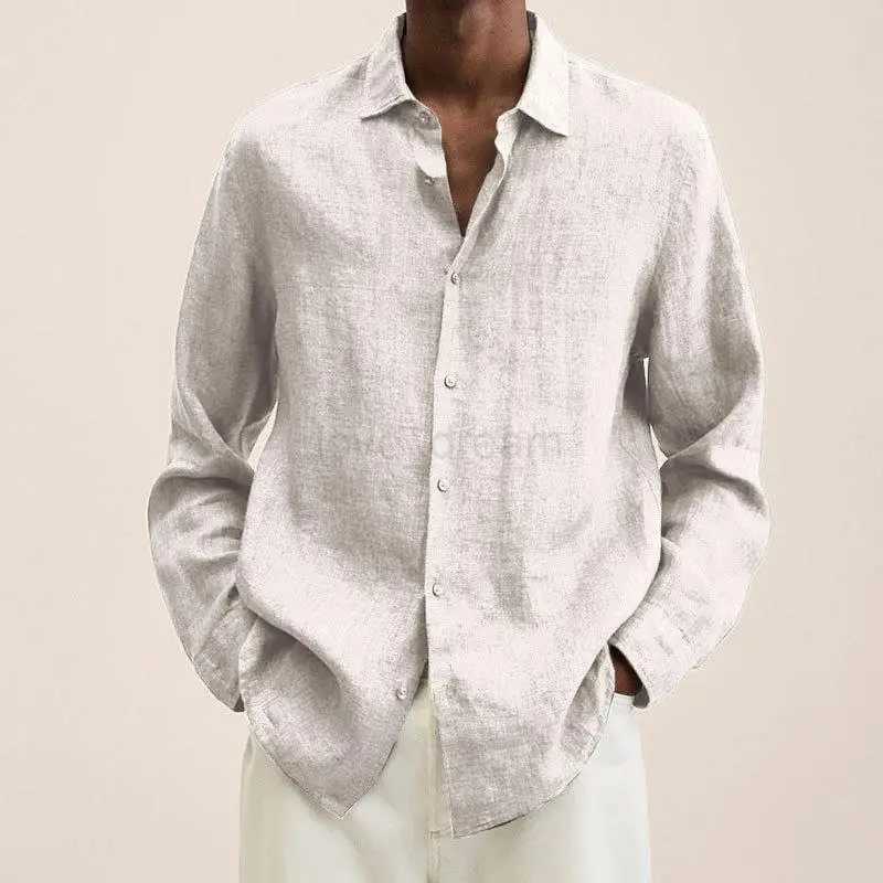 Mens Clothing Autumn and Winter New Temperament Versatile Fashion Splice Button Lapel Long Sleeve Solid Color Commuting ShirtXJ240812