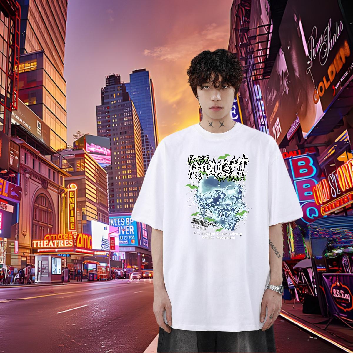 New Designer T-Shirts for Men skull Tops Shirt 230g Cotton Daily Outfit Free Shipping DIY Breathable Short Sleeve Tshirt for Man Woman