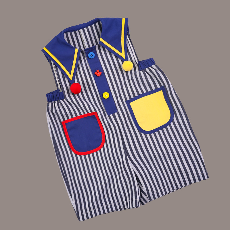 Children's summer new navy wind boys and girls back pants fisherman pants casual one-piece external wear one-piece 5 pants