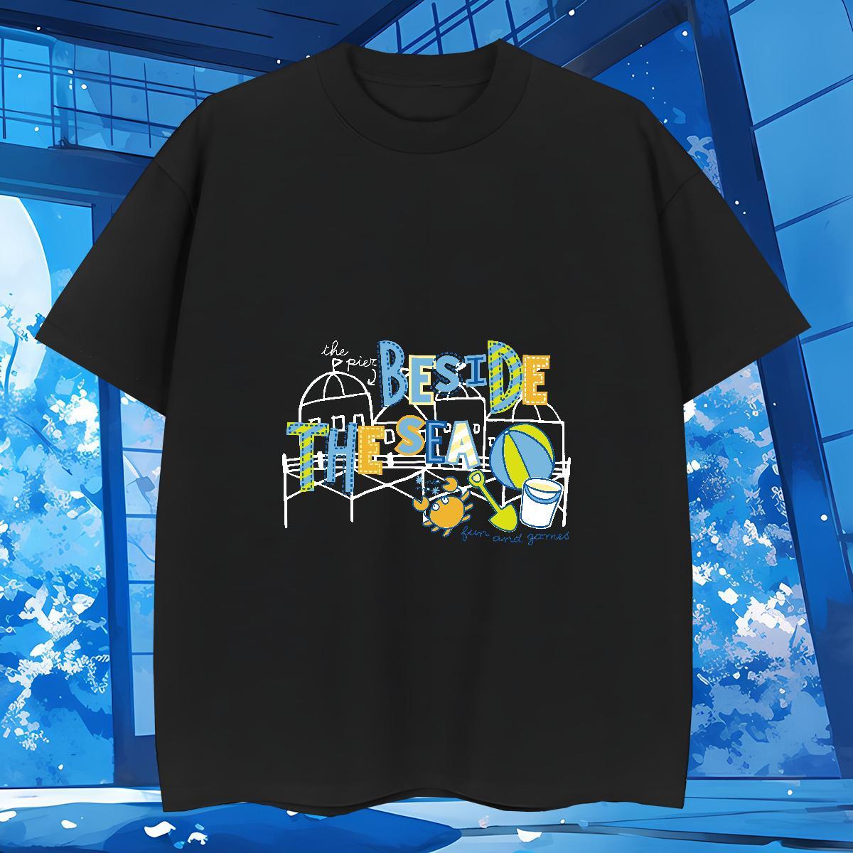 Fashion New 100% Cotton 230g T-Shirts for Men letter Summer Casual Men Tops Tees Tops Shirt O Neck Short Sleeves Unisex DIY Anime