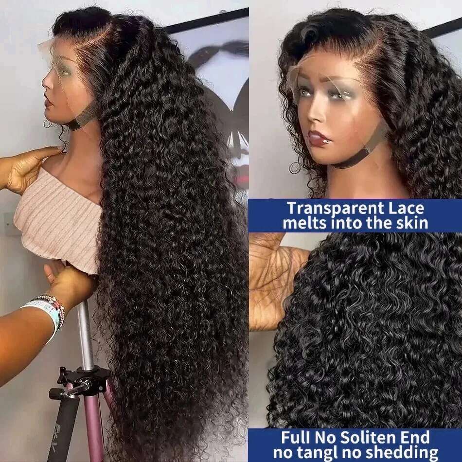 250 Density Deep Wave Natural Transparent Front Remy Human Hair 30 Inch Water Curly 13X6 HD Lace Frontal Wig For Women