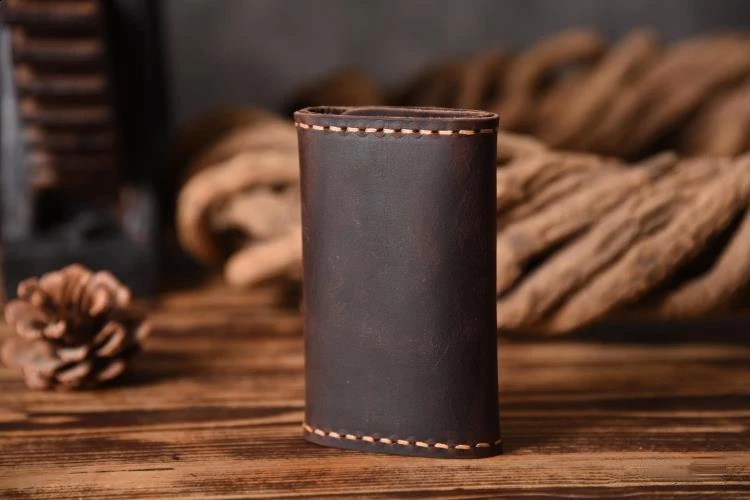 FANCODI Handmade Retro Leather Keyholder Mens Keychain Cover Key Wallet Keybox Womens Organizer 240810