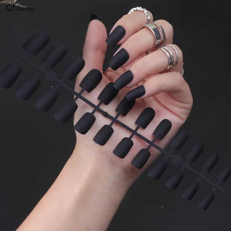 Solid color rectangular head frosted craft patch wear-resistant nail piece semi-finished fake nail multi-color strip fake nail W240810