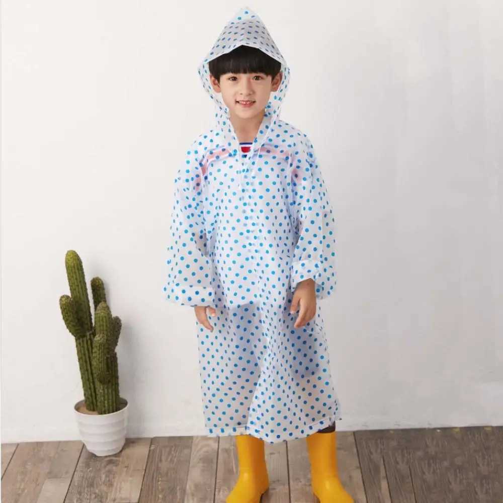 Dots Children Hooded Raincoat Portable Non Disposable EVA Boys and Girls Rain Gear Buttons Rain Poncho Kids Rain Cape Children Y240810