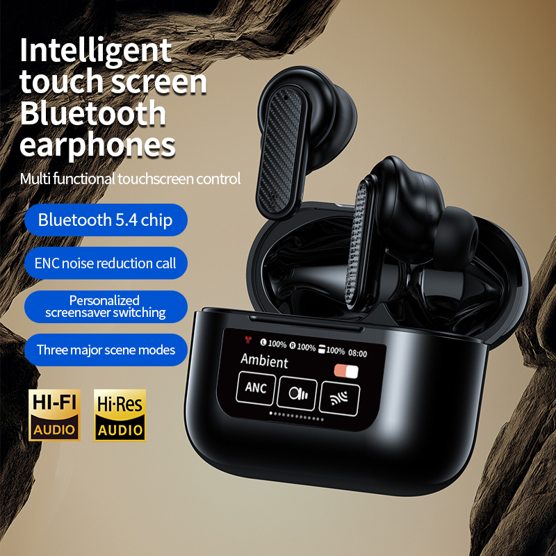 New Arrival Headphones YW08 TWS Wireless Earbuds Touch Screen In-Ear Led Display ANC Noise Reduction Gaming Earphones