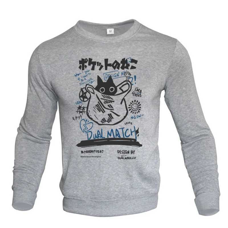 2024 New Cat Printed Mens Hoodie Casual Hoodie Autumn Winter Wool Warm Womens Hoodie Loose High Quality TopW240724