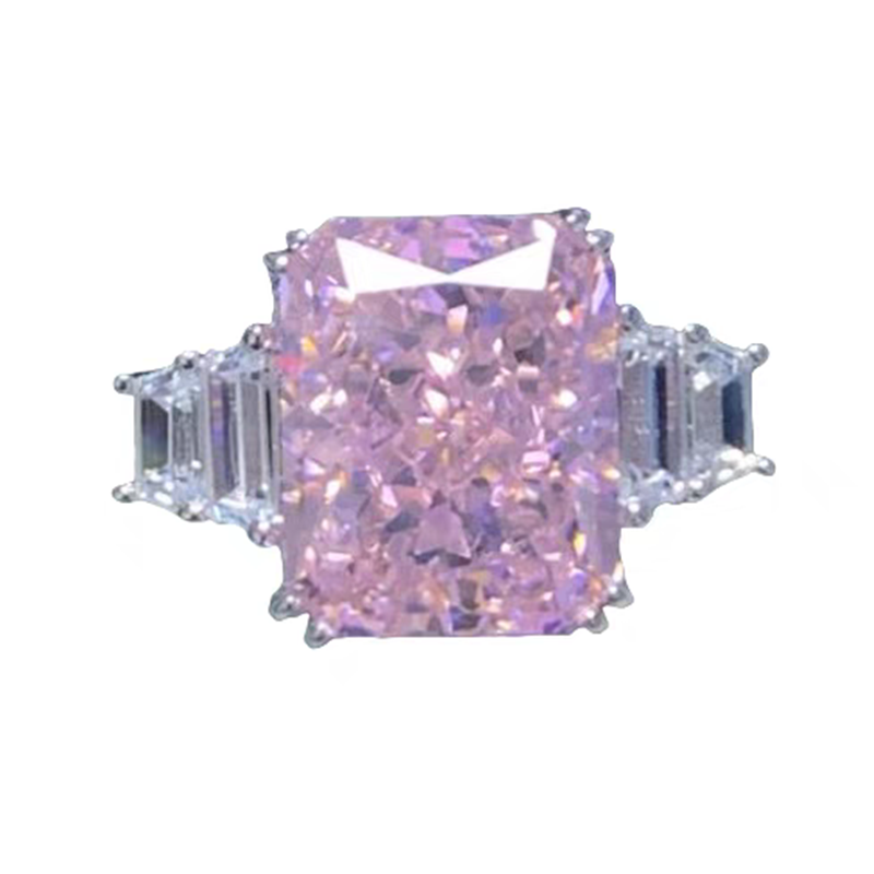 Radiant Pink Moissanite Dia Wedding Ring in Sterg Sier dh910320090