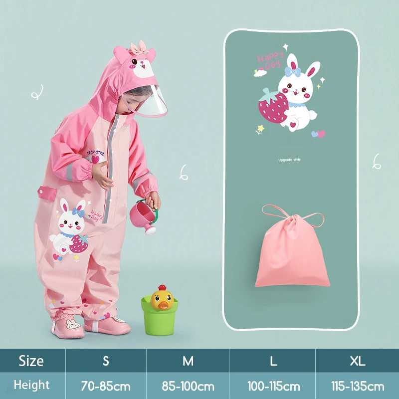 70-135cm Raincoat For Toddler Boys Girls Kids 1 3 6 Years Waterproof Zipper Rain Coat Pant Raingear Kids Playing Suit One Piece Y240810