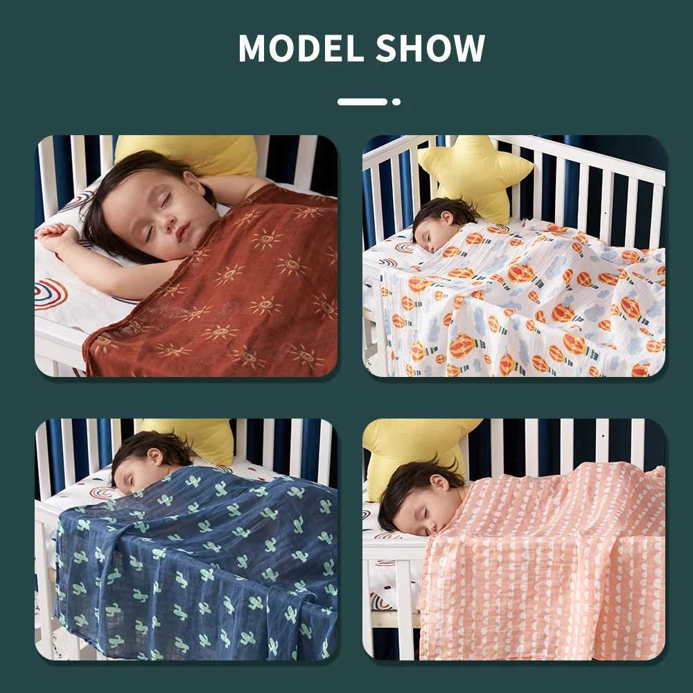 HappyFluent 120 * 110cm baby fine cotton blanket 100% pure cotton summer cute printed baby blanketW240810