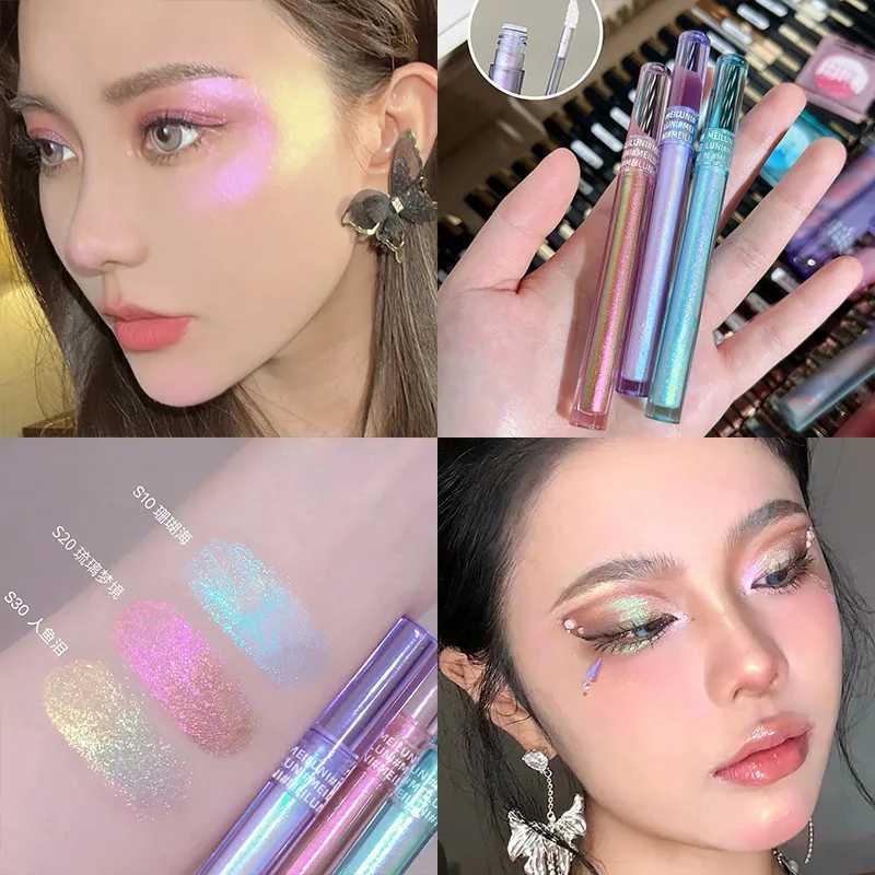 Shiny color changing longan makeup multi color shimmer eye shadow two color stick shiny chrome fluorescent pen party luminous cosmeticsW241212