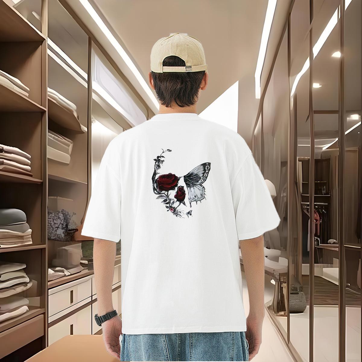 New Designer T Shirts Men skull Clothes 230g Cotton Daily Wear Comfortable White Plus Size Crew Neck Breathable Men Tshirts