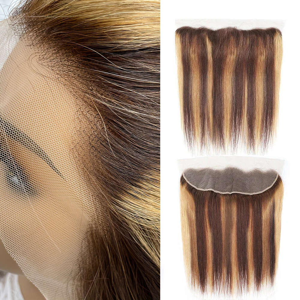Highlight Only Straight Human Hair For Women Pre Plucked 13X4lace Frontal P4/27 Lace Closure 14-22Inch