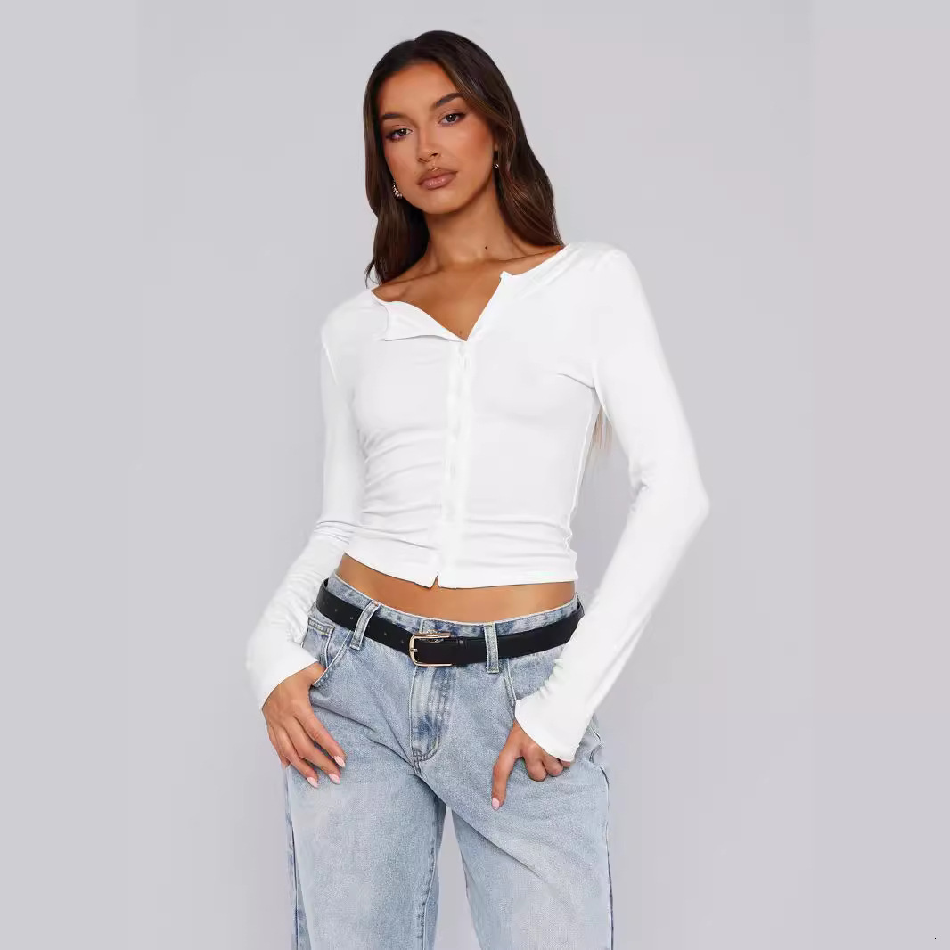 Autumn and winter solid color soft button short jacket long sleeved slim fit style top cardigan fashionable women's clothing dongdumaoyi