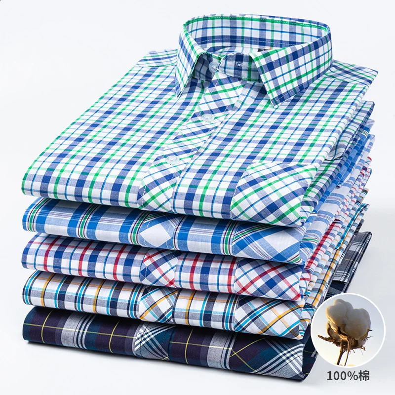 Pure 100% Cotton Plaid Shirts for Men High Grade Business Long Sleeve Casual Checked Shirt Mens Comfortable Office Formal Work 240812