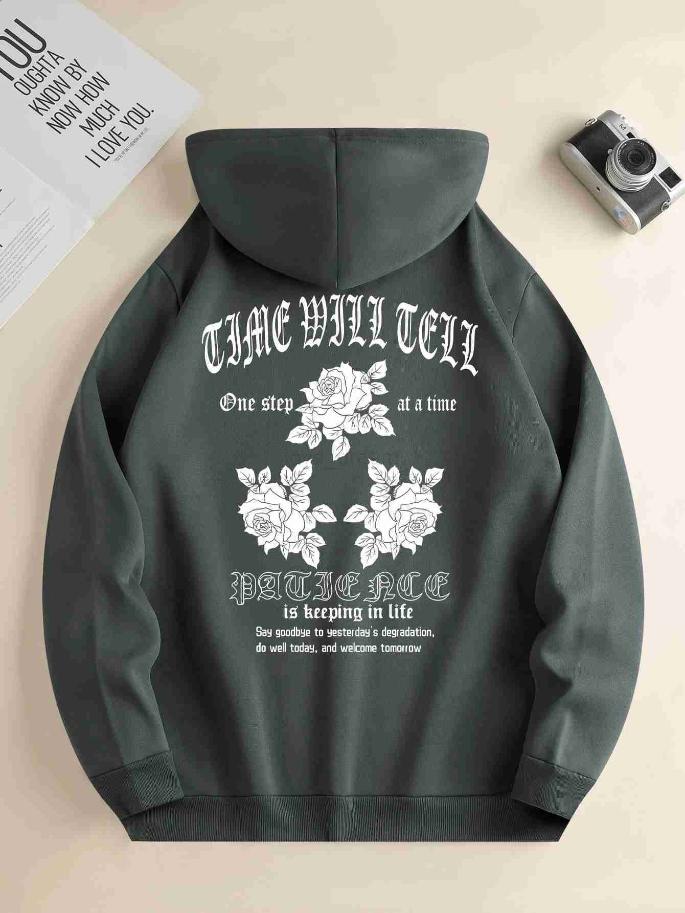 Mens new fashion hoodie casual everyday drawstring hooded sweatshirt flower print front kangaroo pocket mens jacketXJ240812