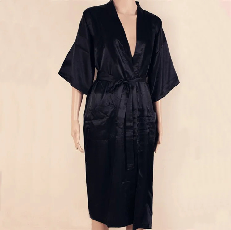 Navy blue Chinese Mens Robe Kimono Faux Silk Bath Gown Bathrobe Nightgown Sleepwear Hombre Pijama Size S M L XL XXL XXXL TB01M 240812