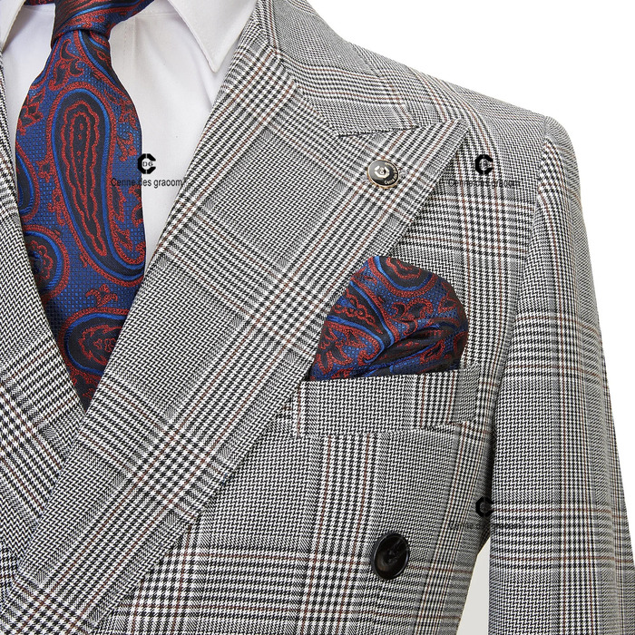 Cenne Des Graoom Classic Full Mens Suit Plaid 2 Pcs Vintage Double-Breasted Jacket Vest Pants for Office Business Wedding 240812