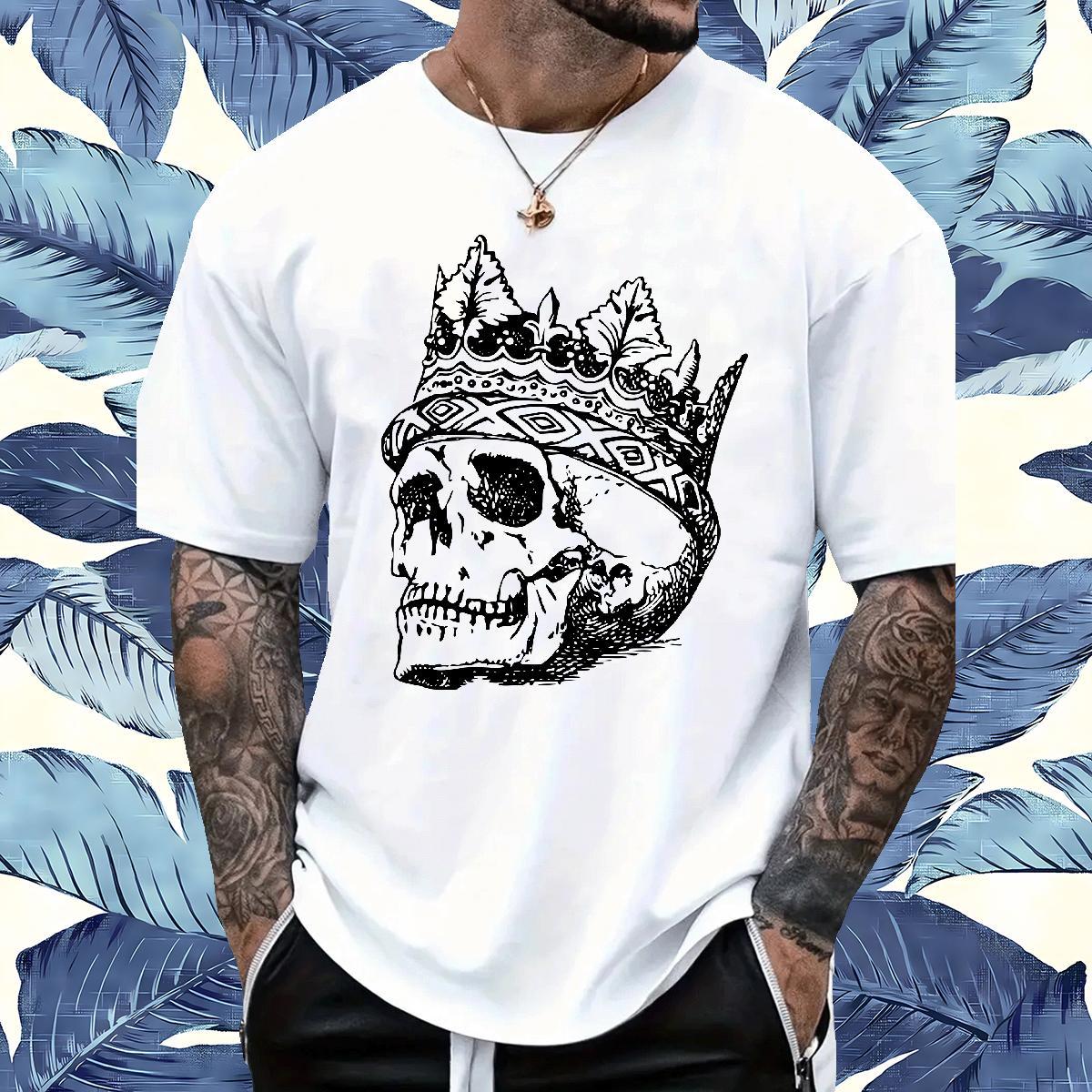 New T Shirt For Man skull Top Tees 230g Pure Cotton Casual Daily Wear Unisex Skull Breathable Short Sleeve Men Tees