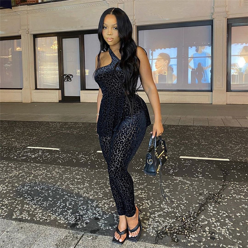 New advanced fashion women leopard absorption tight jumpsuit sports sexy jumpsuit fitness bottoms plus size yoga
