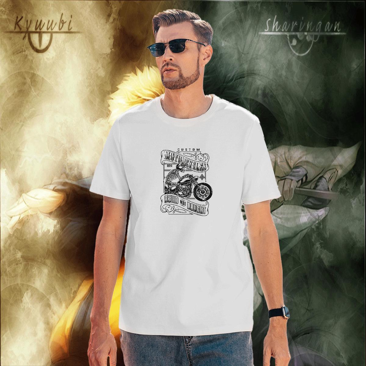 Classic Casual 230g Pure Cotton T-Shirts for Men Motorcycle Sports Casual Men Clothes T-Shirt Tees Breathable Short Sleeve Loose White Plus Size