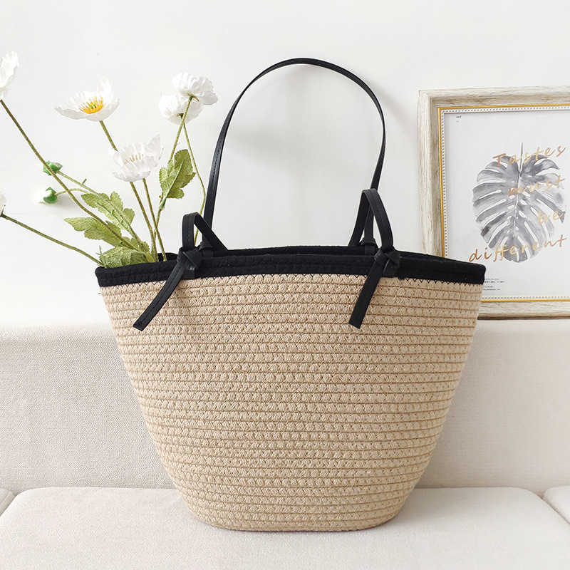 CMM New Instagram Fashion Simple Cotton Rope Woven Bag Handmade Grass Woven Bag Beach Vacation Large Capacity Tote Bag for Women