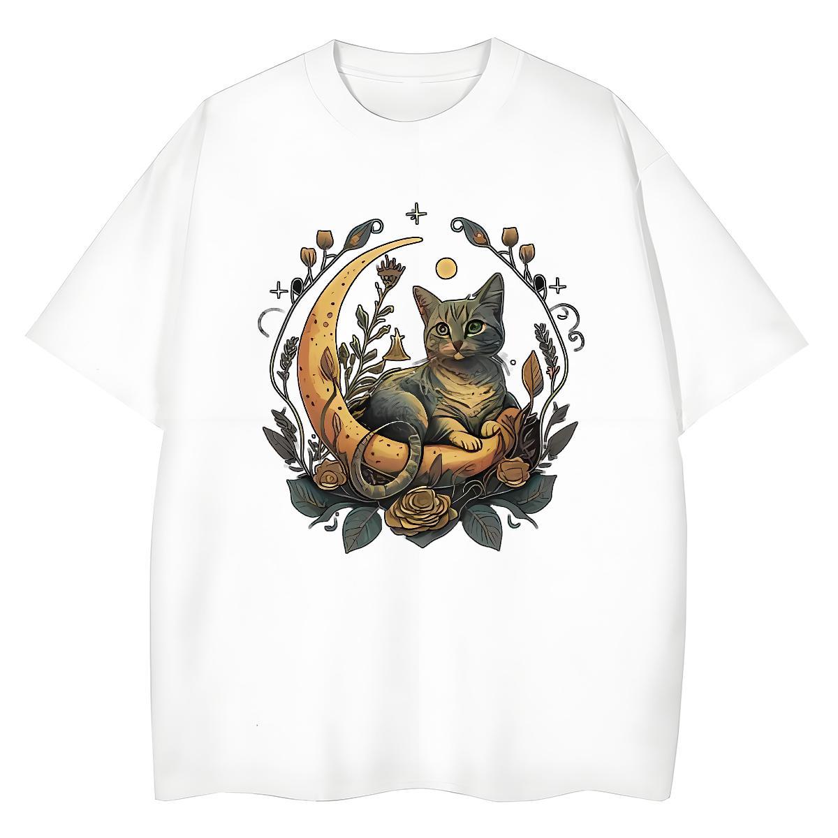 TOP Quality T Shirt For Man cat Short Sleeve Soft Casual Beach Black White 230g Pure Cotton Men Tees 2024 Tops Tees